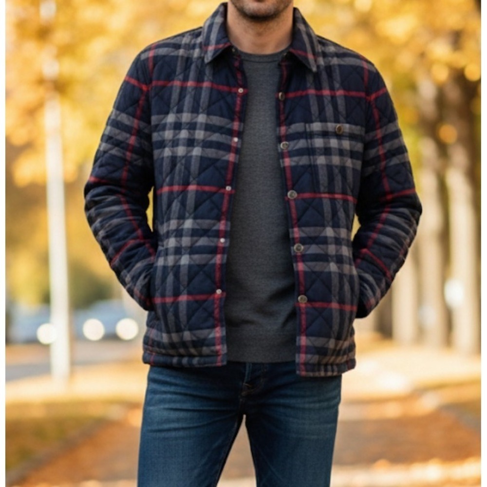 Burberry Men's Navy IP Check Organic Cotton Forres Jacket, OVERSIZED FIT, Medium